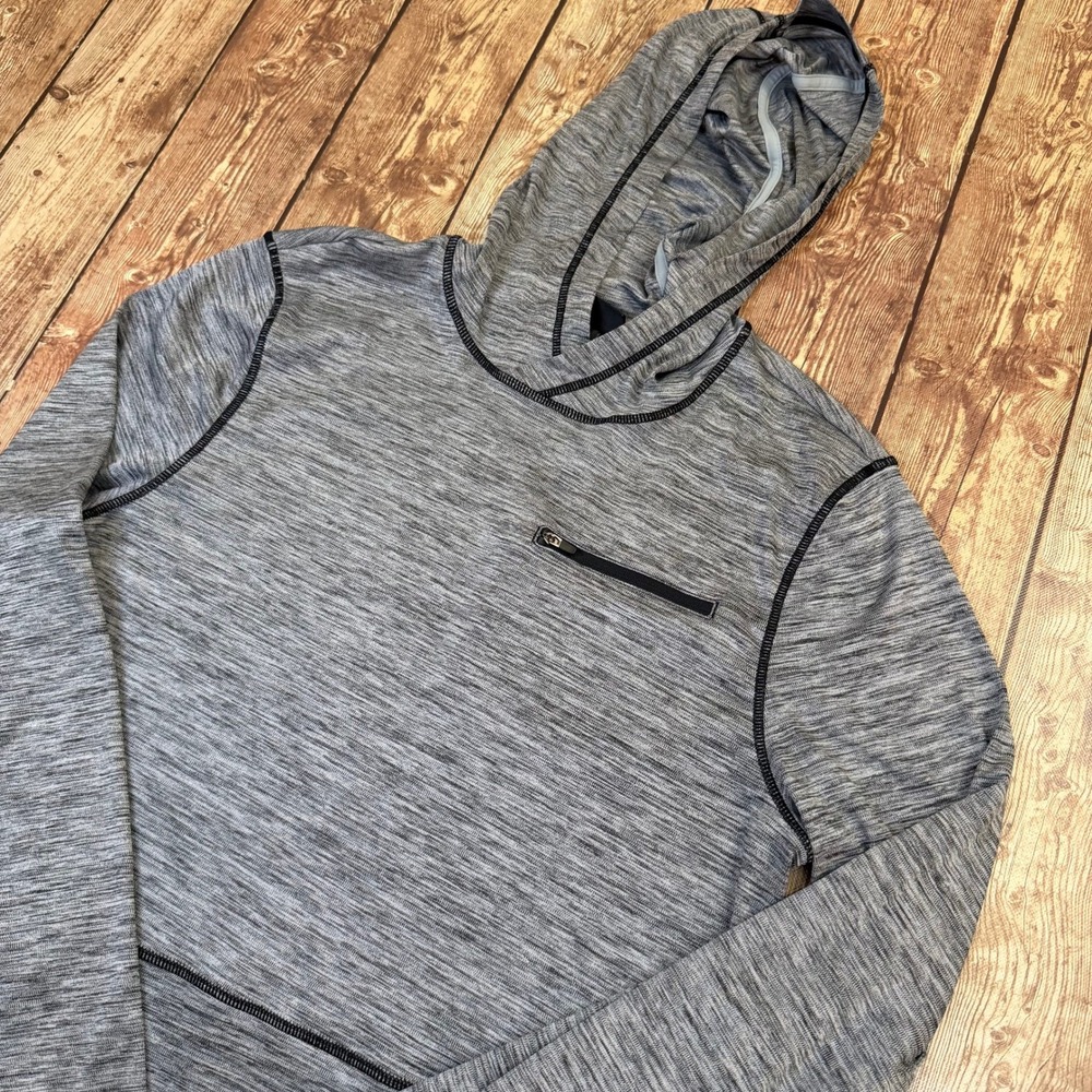 Zella Space Dye Pullover Hoodie Mens Medium Gray Lightweight Pocket Thumbholes